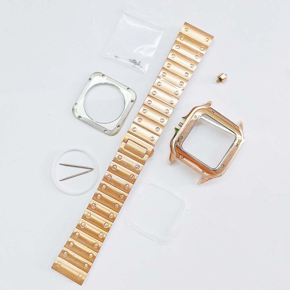 38mm Plating Square Watch Case Mineral Glass Stainless Steel Strap Watches Accessories for NH35 NH36 4R Movement