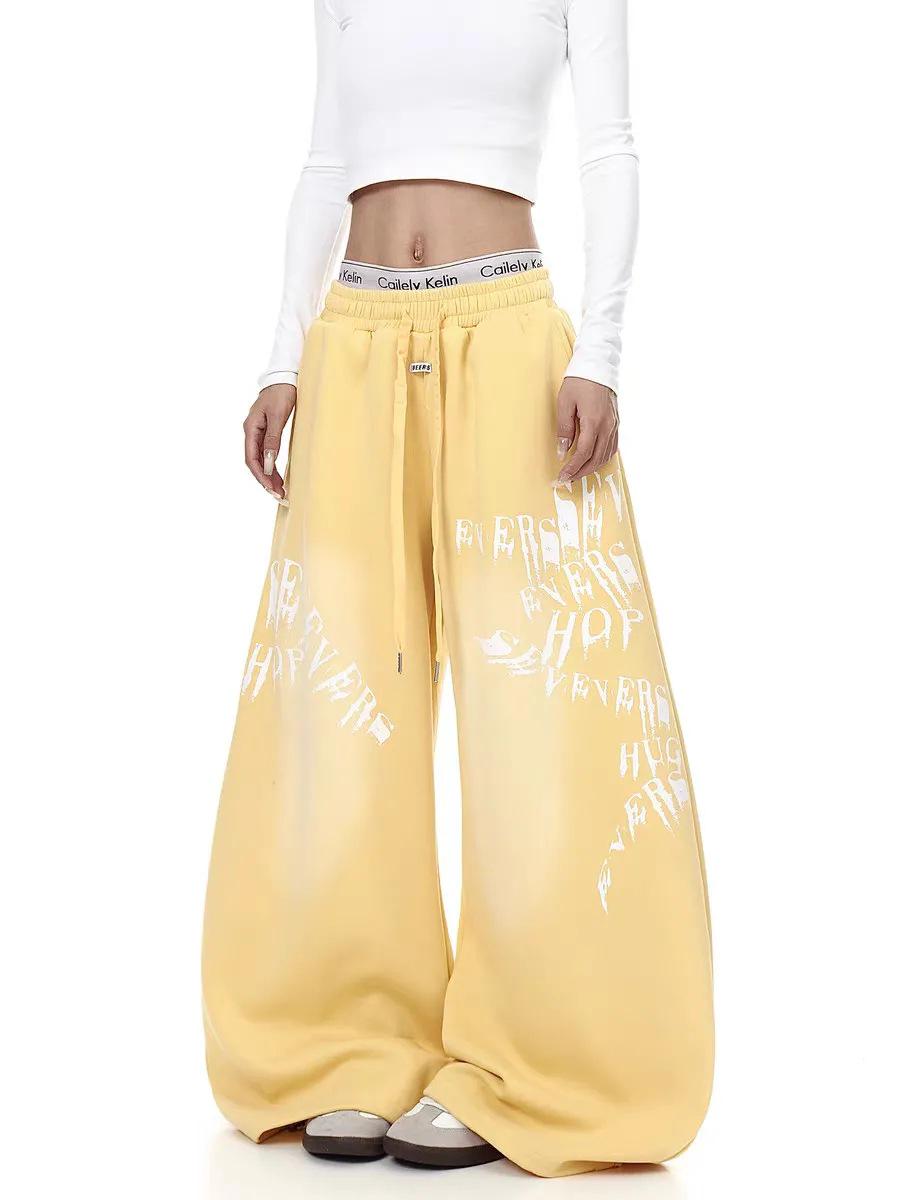 Women s Retro Letter Print Wide-Leg Sweatpants - Spring/Summer 2026 Collection M жёлтый