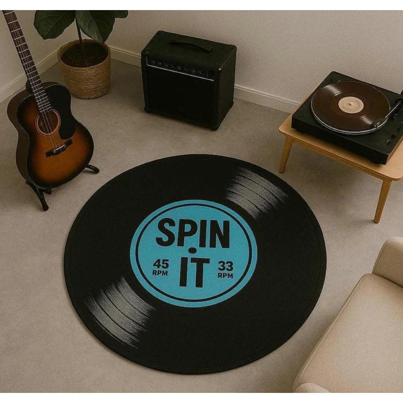 Tapis de sol décoratif personnalisé en forme de disque vinyle Antidérapant Rétro Musique pour Salon Studio
