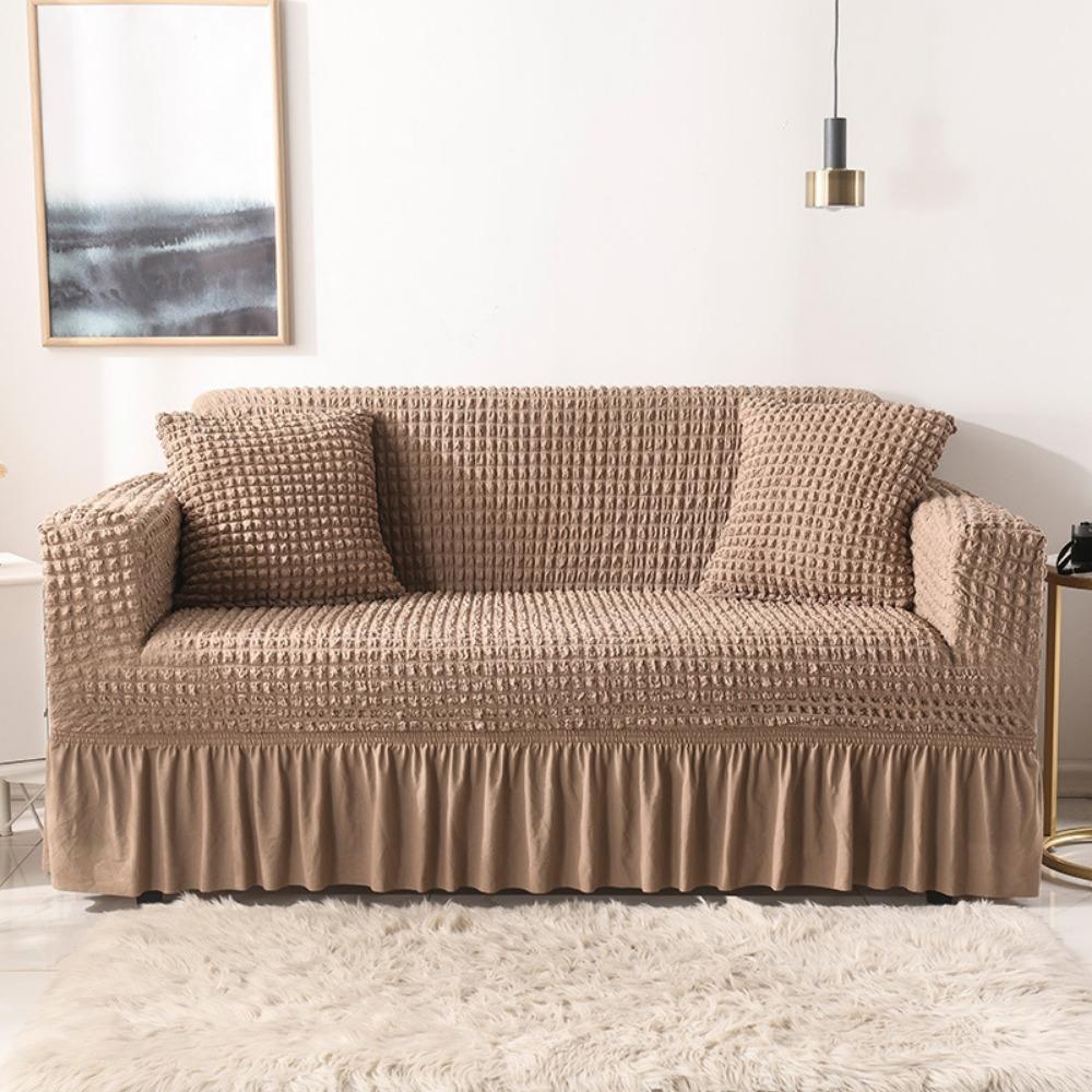 Stretch Sofa Cover Full Elastic Universal Skirt Design Anti Slip Cat Proof Bubble Grid All Season Couch Protector