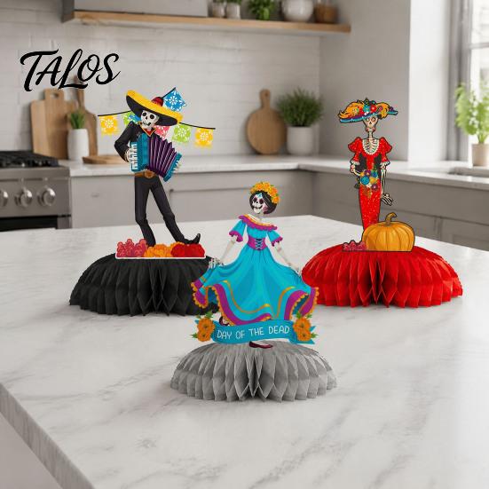 Festival-Atmosphäre Tischdekorationen 3 Stück Tag der Toten Schädel Waben-Dekoration, 6 Stile Zucker Traditionelle Mexikanische Fiesta Party-Mitgebsel Figuren für