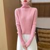 Women's High Neck Wool Sweater - Slim Fit, 100% Wool, Striped, Autumn/Winter Knit Pullover