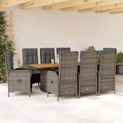 Vidaxl 9-Cz. Garden Furniture Set With Cushions, Grey, PE Rattan