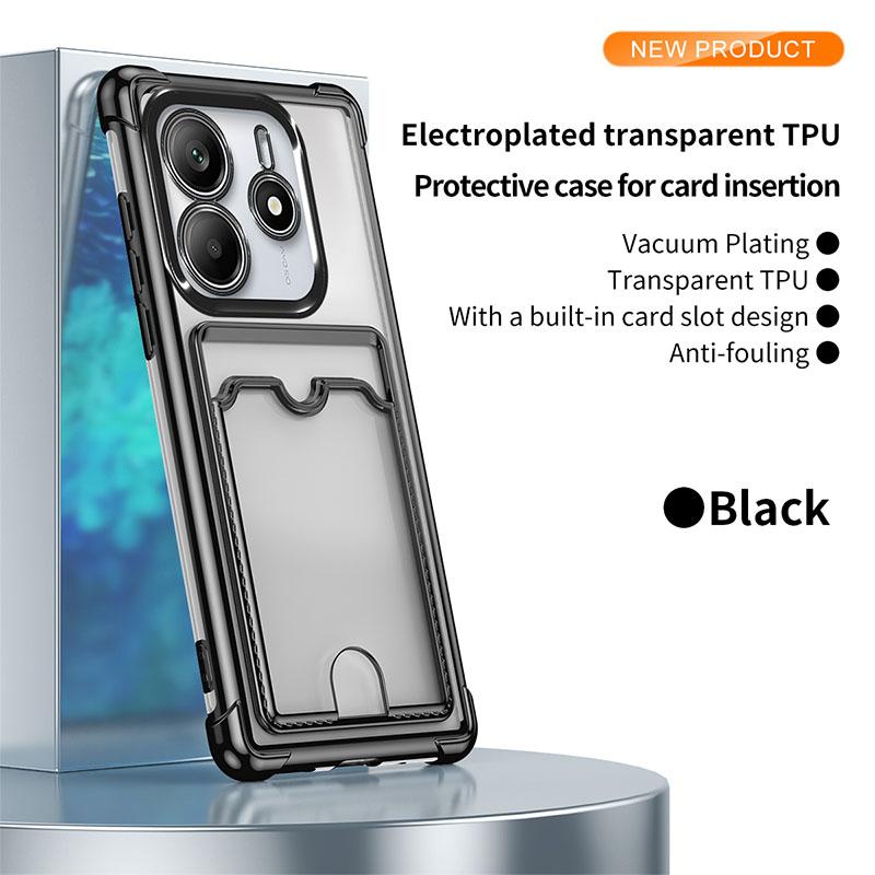 Solid Color Plating Border Wallet Card Slot Soft TPU Phone Case For Xiaomi 14T 11T 13T Pro Redmi Note 13 11 12 14 Pro Back Cover