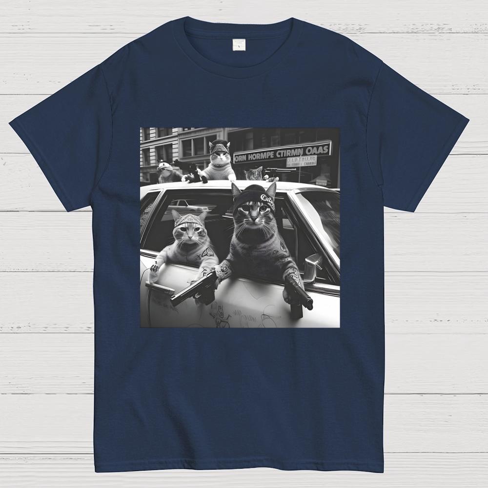 Funny Cat Gang Vintage Unisex 100% Cotton Summer Casual Cool Loose T-Shirt