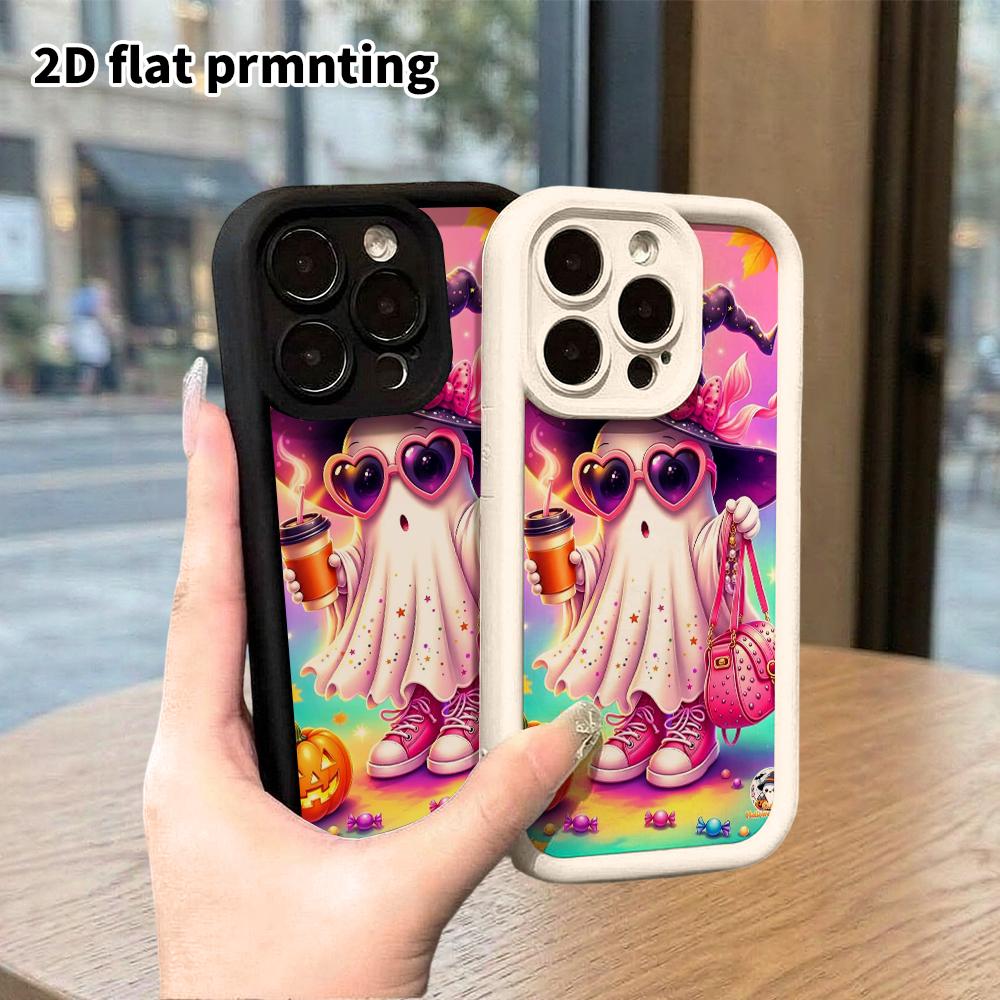 Phone Case: 2D flat, suitable for iPhone 18, 17, 16, 15, 14, 13 Pro protective cases, stylish ghost fashion, perfect Christmas and Halloween holiday g