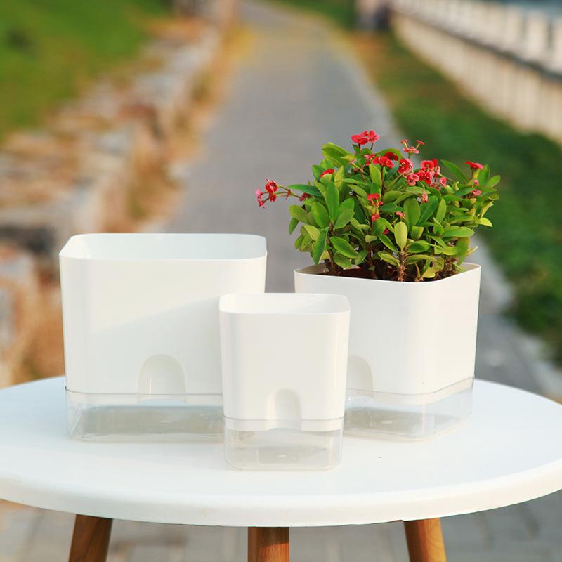 Self Watering Square Flower Pot with Removable Water Reservoir for Indoor Home and Outdoor Balcony Gardening