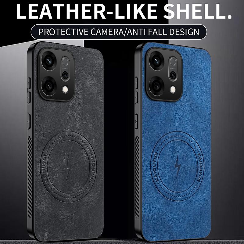 Magnetic Case For Oppo Reno 14 Pro Reno14 F 14 FS 5G MagSafe Napa-textured PU Silicone Leather Back Cover Shockproof Bumper