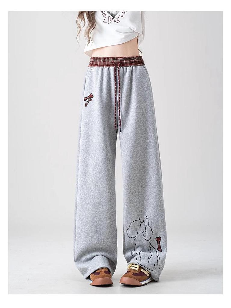 Hose mit weitem Bein im koreanischen Stil mit Print - Vielseitige & bequeme Damen-Freizeithose für Frühling/Herbst