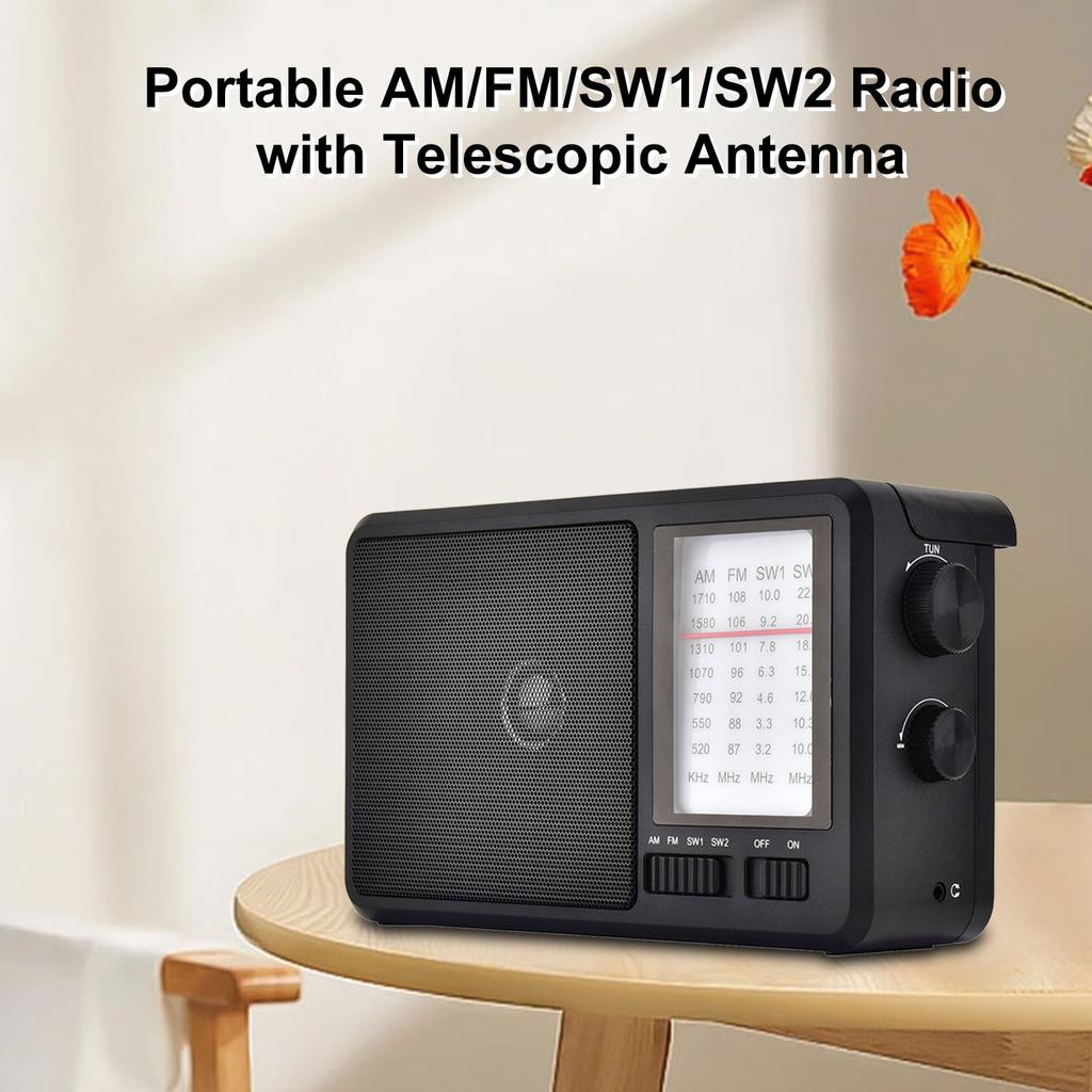 Portable AM FM SW1 SW2 Radio with Telescopic Antenna, Multiband Radio with 3.5mm Earphone Jack Ideal for Home &