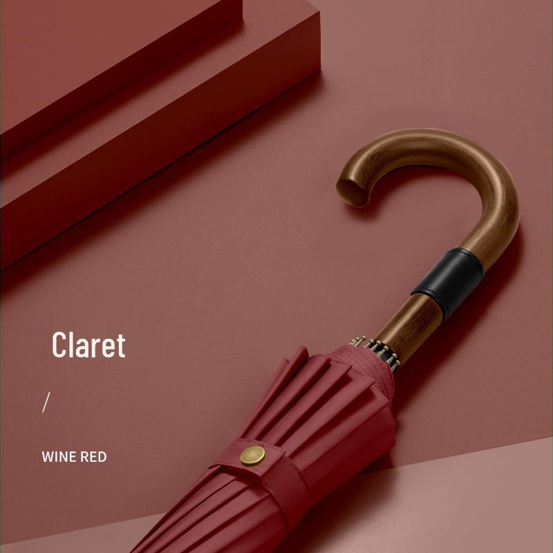 Dubo Extra-Großer 16-Speichen-Holzschirm mit gebogenem Griff - Verstärkt, Verdickt, Business-Sturmsicher für Herren