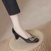 Temperament Commuter Thick Heel Women's Shoes Autumn New Single Shoes Satin Black High Heels Women
