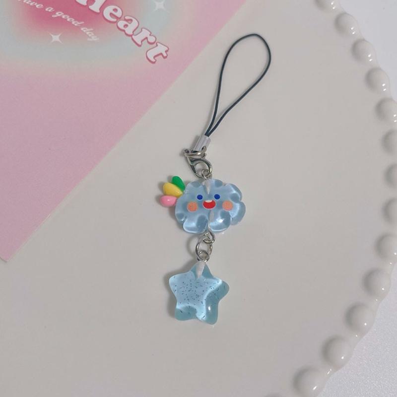 Cute Star Pendant Phone Chain Y2K Style Dainty Cloud Star Bead Phone Lanyard Keychain for Girls Women Backpack Ornament