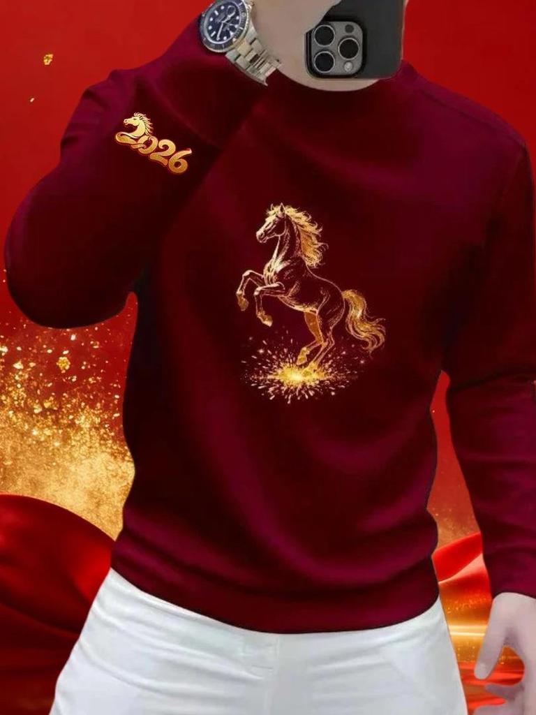 Unisex Slim Fit Red Hoodie with Velvet - Year of the Horse Zodiac 2026