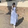 French blue plaid suspender dress women's summer new seaside vacation sleeveless vest long dress
