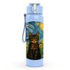 1PC Sunflower Cat Van Gogh Art 750ml Color Plastic Sports Water Bottle Leakproof Flip Straw Lid Suitable for Sports Office Home Use
