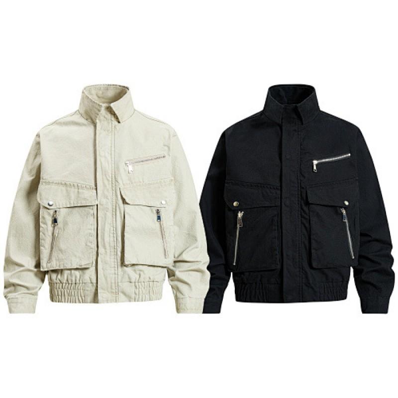 Mens Vintage Utility Jacket With Multiple Pockets Loose Fit Cotton Blend Workwear Style Outerwear Fall