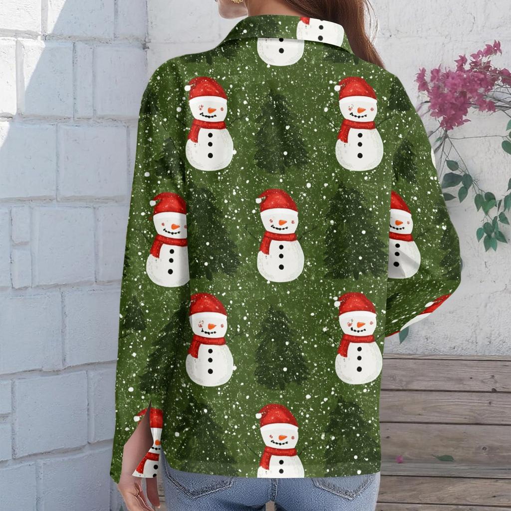 Women's Casual Christmas Print Long Sleeve Cardigan Top for Holiday Festive Wear