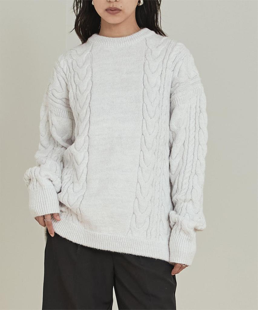 miette Oversized Cable Knit Sweater REXX1017 Free Size White Women's