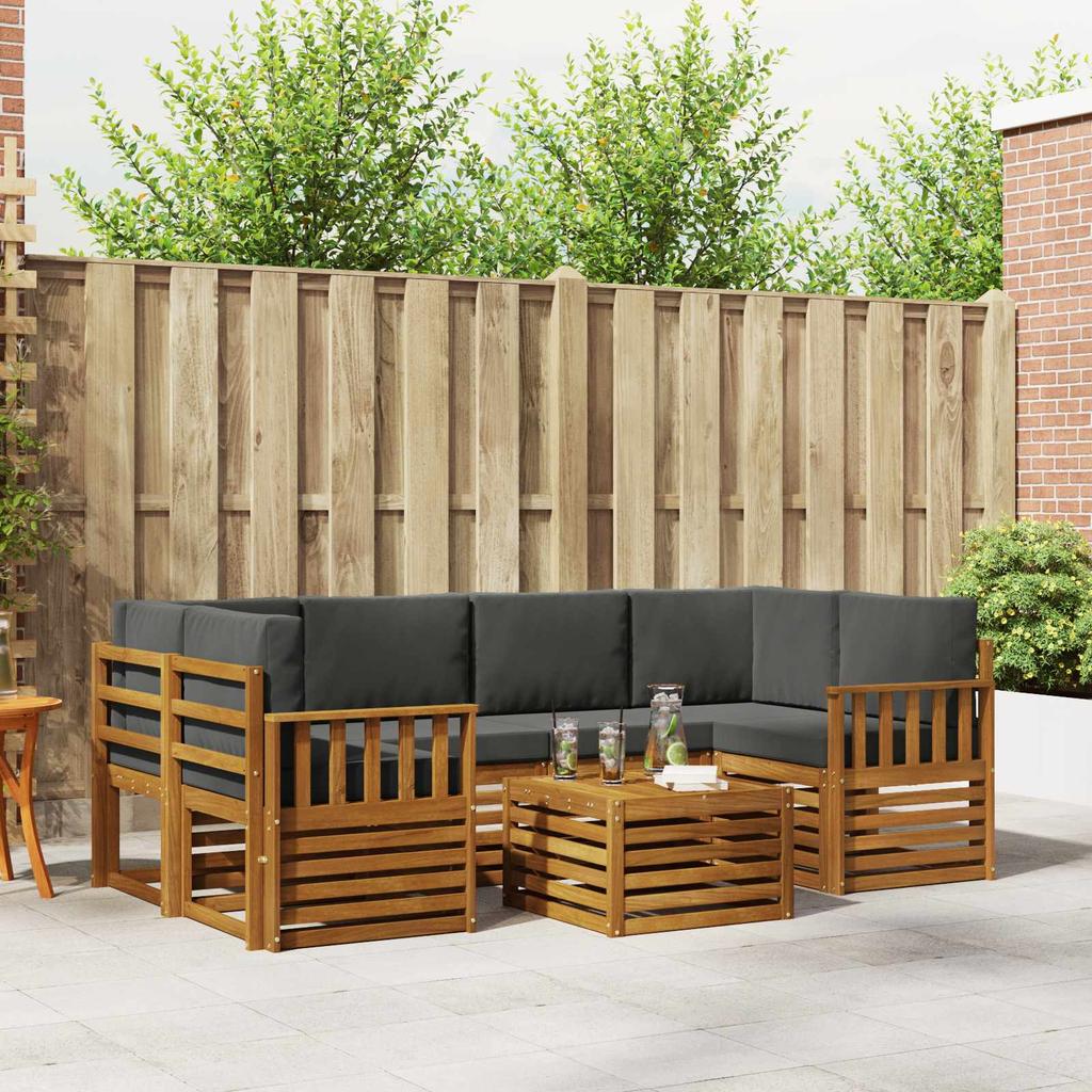 Outdoor Sofa Set with Cushions 7 pcs Natural and Anthracite