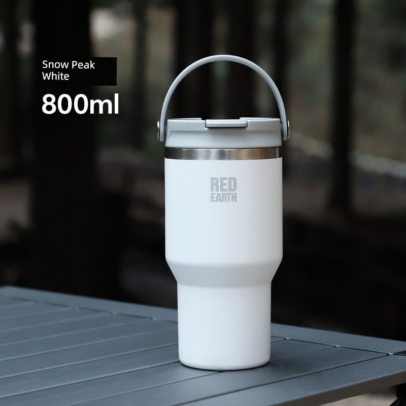 Redearth Portable Cup with Handle, Large Capacity Insulated Cup, Straw Cup, Stylish 2025 New Model Travel Water Bottle Xuefeng White [800ml] Folding Straw