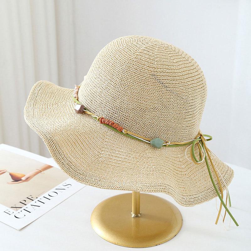 

Summer Travel Beach Sunshade Straw Hat, New Fisherman Hat Women Hollow-Out Vacation Sunhat With Wide Brim 56-58cm бежевий