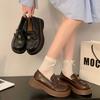 Round Head Brown British Style Thick Heel Platform Small Leather Shoes Women's 2025 Spring New French One-pedal Loafer Single Shoes Women