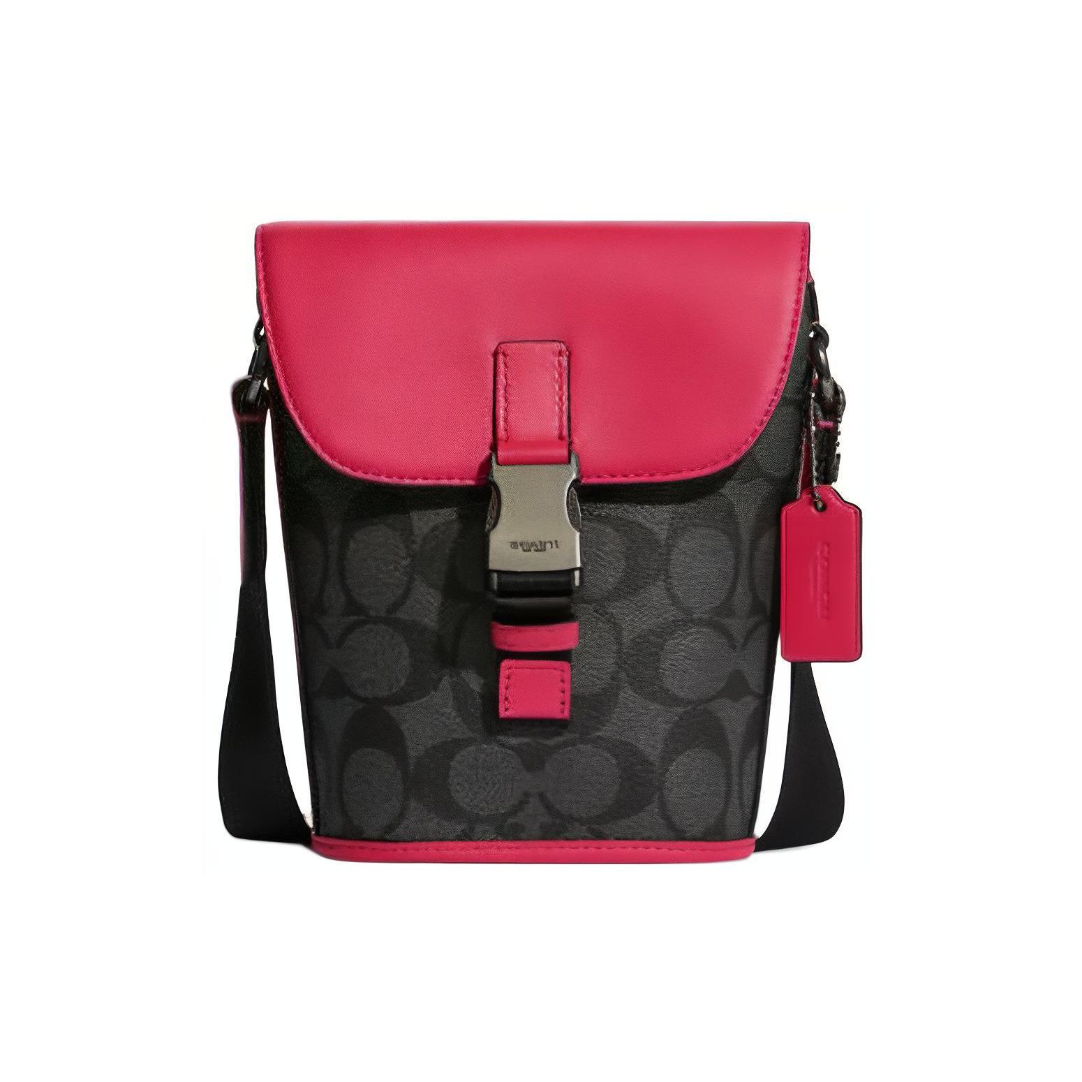 

Новая холщовая сумка через плечо COACH Track с кожаной отделкой, сумка-кроссбоди мини, мужская, угольно-серая и ярко-розовая C3134-QBTVQ 16.5*16.0*18.5CM