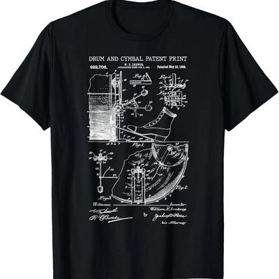 Estampado de Patente de Batería y Platillos 1909 - Camiseta Vintage de Arte de Patente Musical