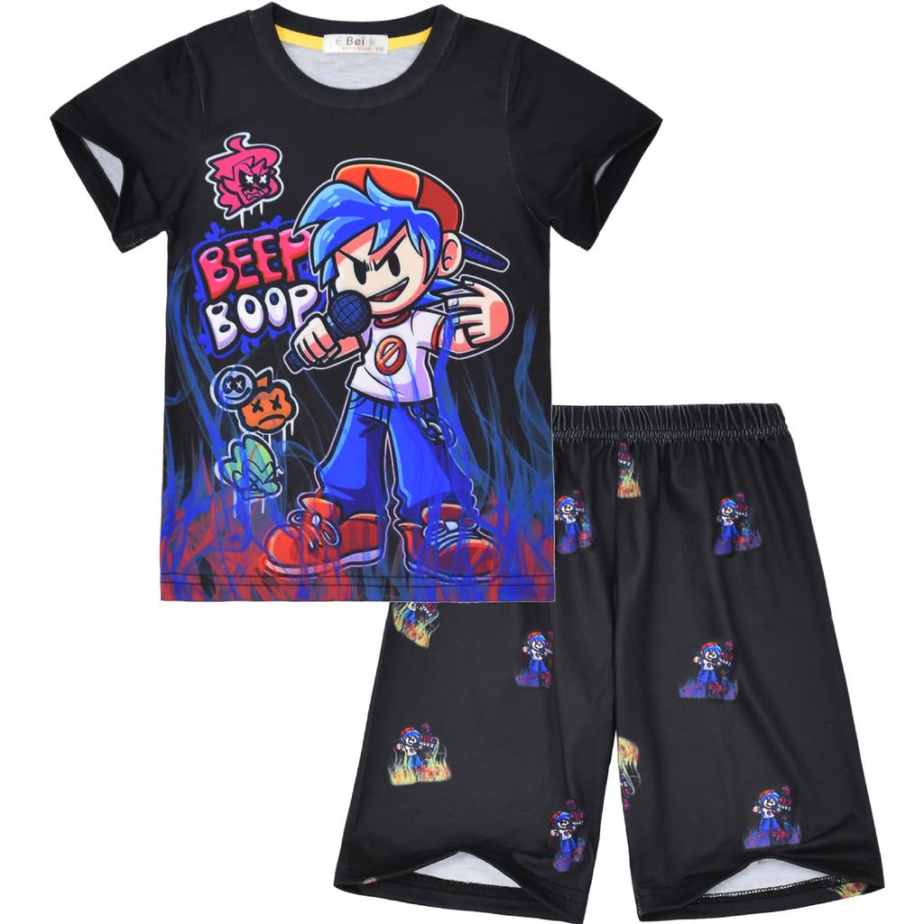 Cartoon Digital Printing, Middle-Aged And Older Children'S Men'S Loungewear Short-Sleeved Crew Neck Suit