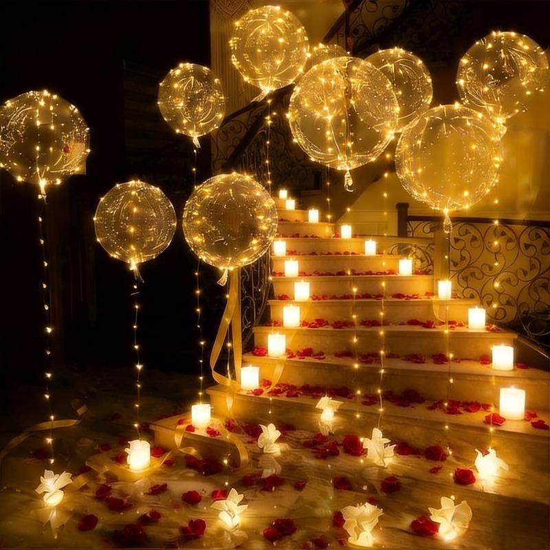 Bobo Balloons with LED Lights Transparent Glowing Bubble Balls for Wedding Birthday Decorations, Party Supplies