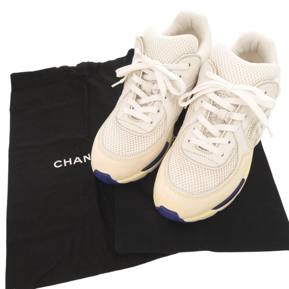 Used AUTHENTIC CHANEL G26582 CC Mark Sneakers White/Multicolore Leather/Suede