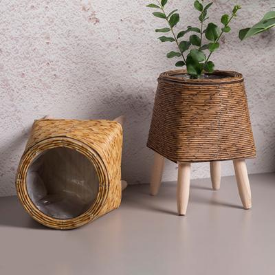 Rattan Gewebt Pflanzer Topf Indoor Outdoor Blumentopf mit Beinen Handgemachte Kaktus Sukkulenten