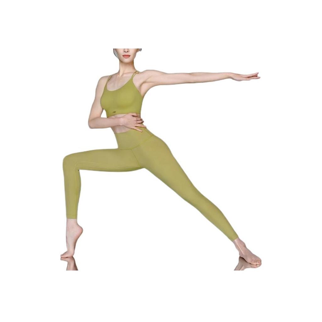Li Ning Fitness Series FW22 Solid Color Logo Print Sports Bra Women Underwear Green AUBS096-6