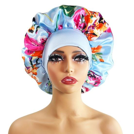 Hair Cap Silk Satin Bonnet Extra Large Sleeping Satin Bonnet Comfortable Flower Print Elastic Band High Density Women Braids Curly Night Hat
