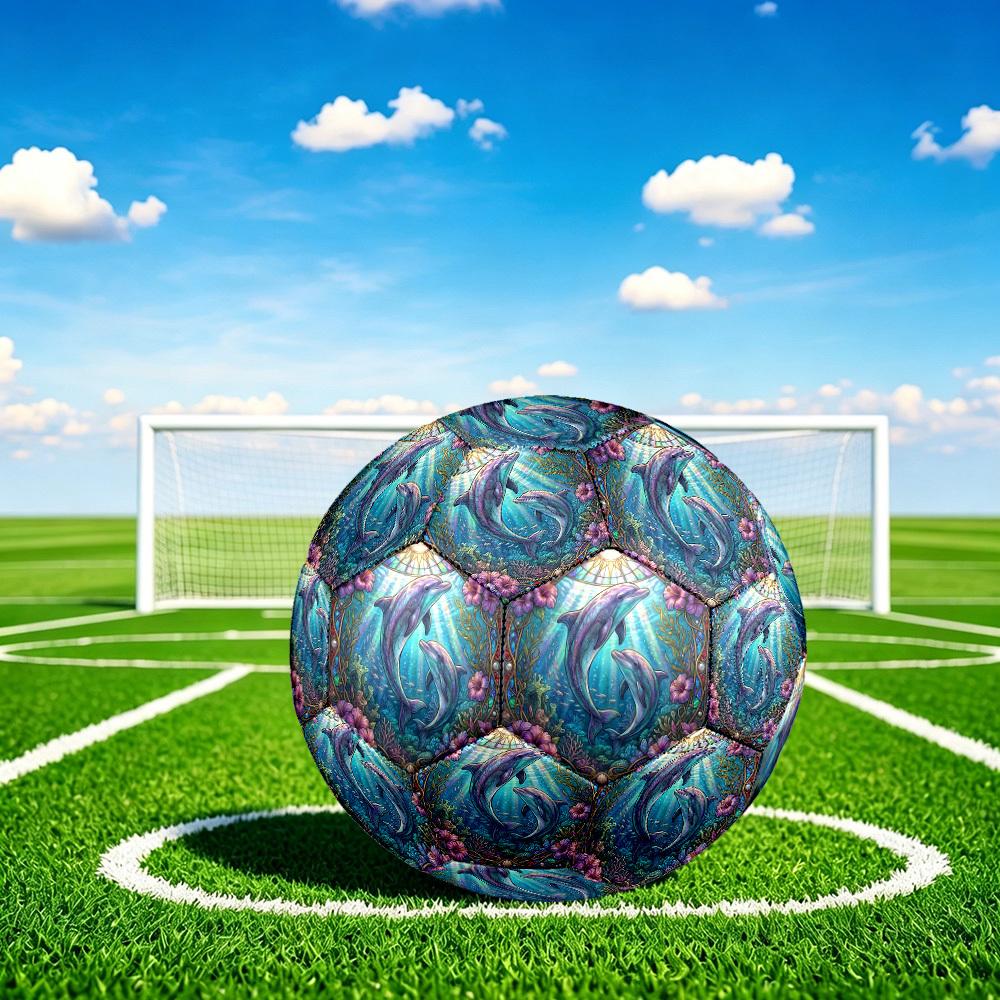 1pc Glass Dolphins Theme Soccer Ball Football, Size 5, Lightweight PVC, Outdoor Training Soccer Ball,Sports Gift t61432