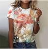 2025 Casual Sports Women's T-shirt Summer New Style Garden Collar Short Sleeve Fresh Floral Loose Lightweight Fabric Casual