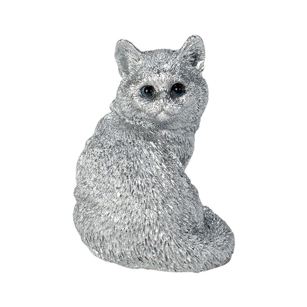 Ubia Metal Pet British Shorthair Silver Doll Figurine Animal Garden Decoration Cat 4x3.5x5cm H24012-J13