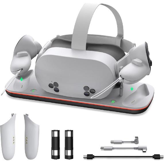 Quest 3S Charging Dock VR Charging Stand for Meta Quest 3 / Quest 3S Supports Charging Headset with Type-C Magnetic Suction Cable and Rechargeable