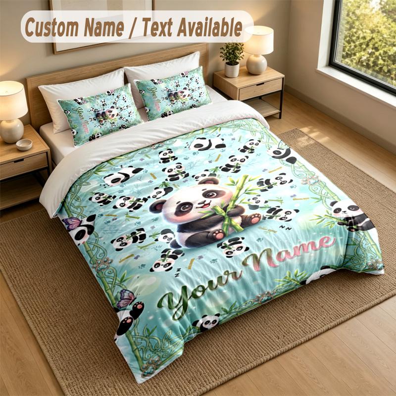 Bear Panda Theme Personalized 3Pcs Bedding Set Custom Text & Name 1 Sheet 2 Pillowcases Household Bedding 1pc