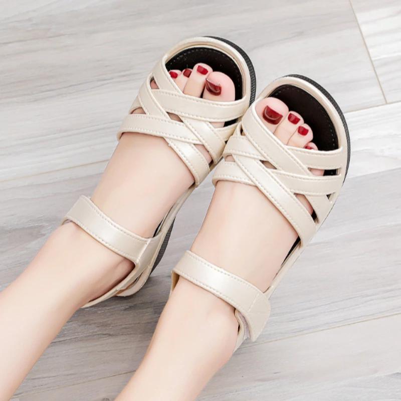 Mother Sandals Summer Middle-aged and Elderly Non-slip Work Soft Soled Shoes 4cm Wedges Flat Grandma Shoes To Wear Outside