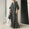 Fashion Printed Dress Women's Leopard Sundress Spring Long Sleeve Female V Neck Robe Oversize