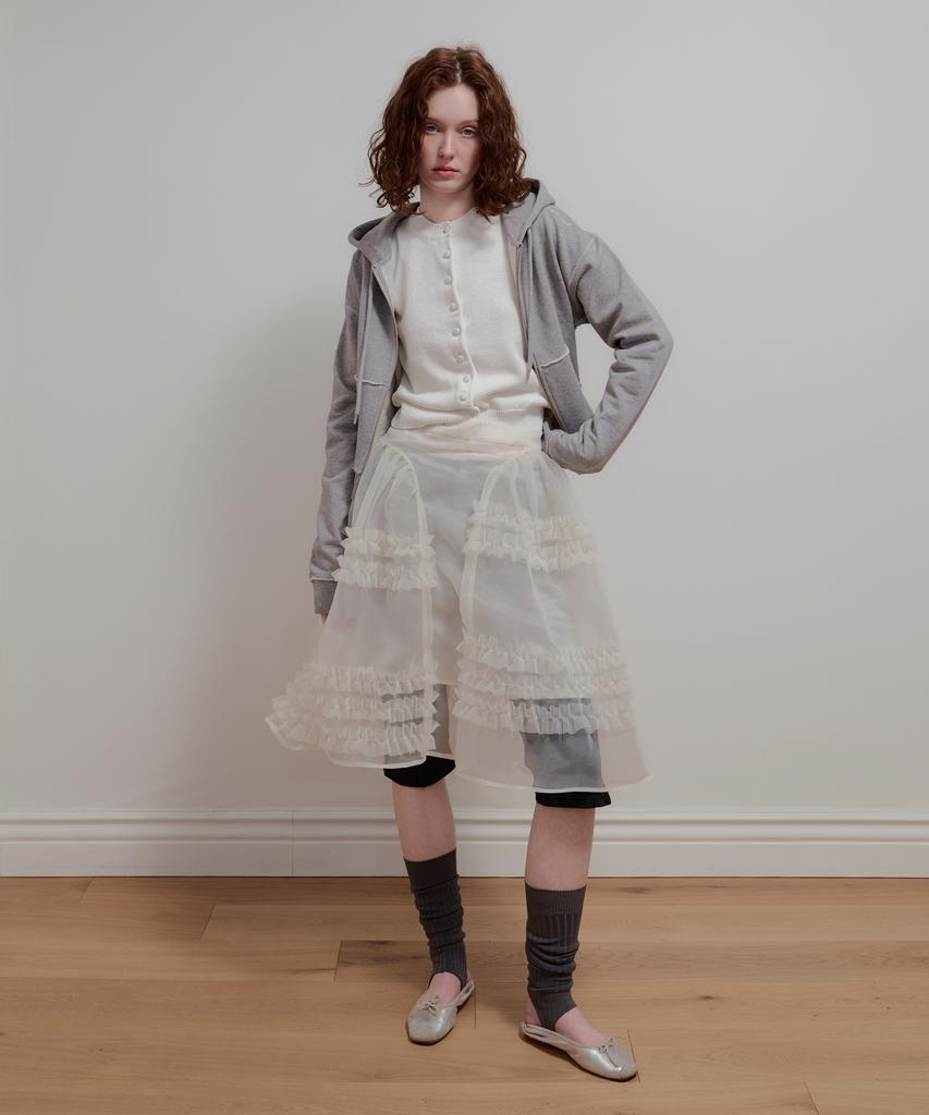 Aobteu Organza Frill Layered Skirt - Cream