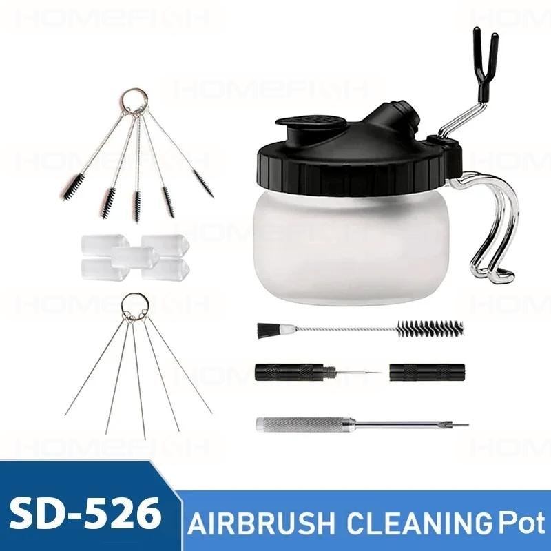 Airbrush Cleaning Kit Clean Pot Jar with Holder and Cleaning Brushes/Needles Double–Ended Brush AirBrush Protection Covers