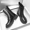 Svarta Martin-kängor Dam Ko Läderskor Platå Grova Kängor Snörning Ankelkängor Vinter Höst Dragkedjeskor