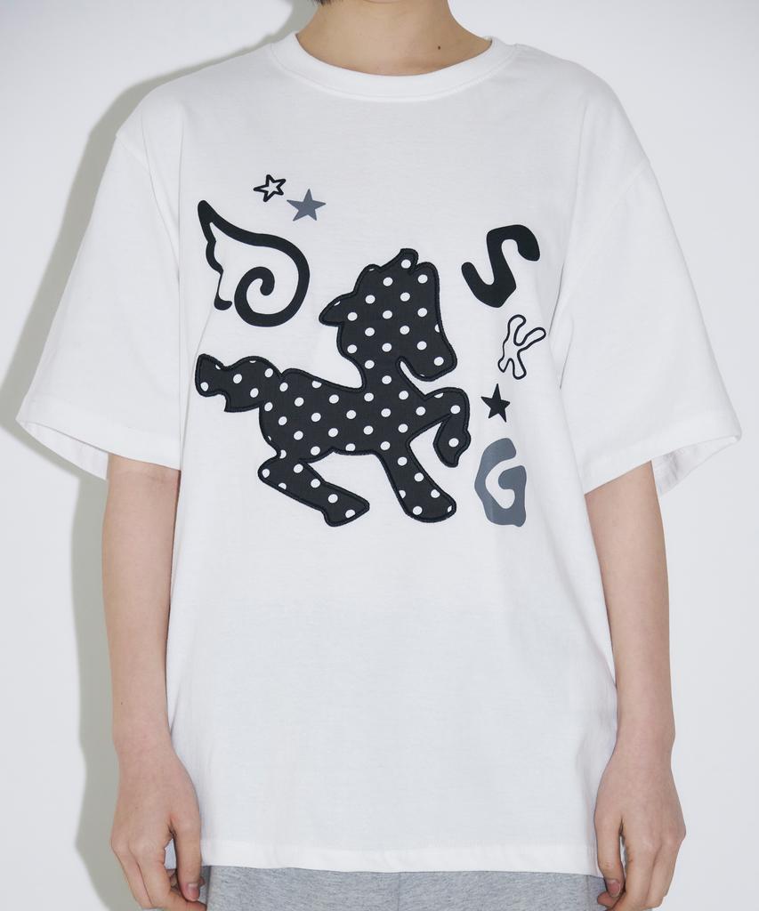 Seulliggeullou Dot Pony Applique T-Shirt [White]