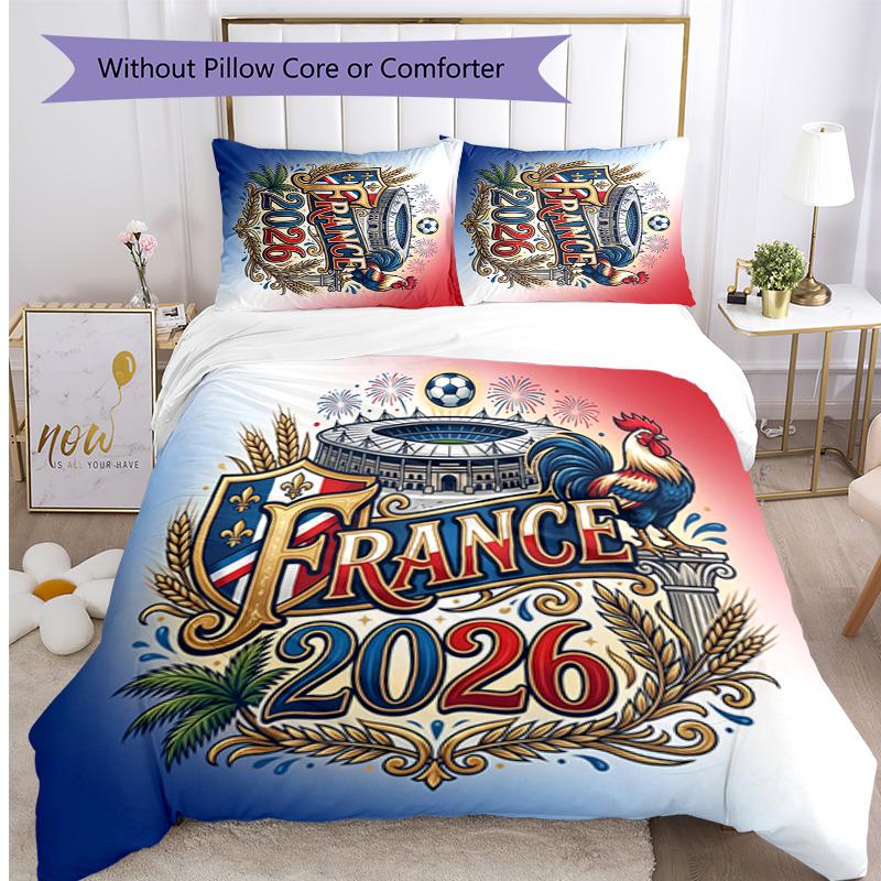 France Football Printed Bedding 3 Piece Set Cozy Breathable Bed Cover Set as Housewarming Holiday Gift