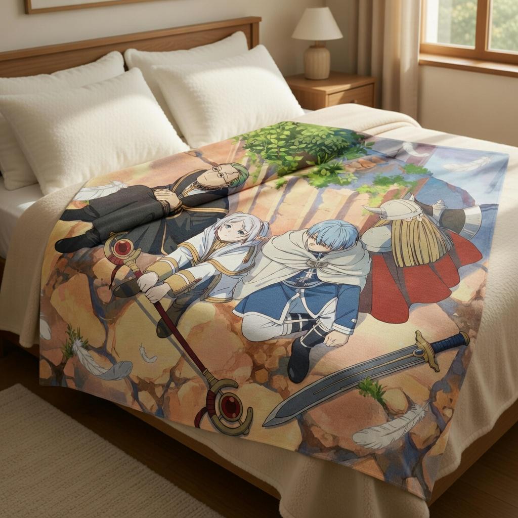 Fantasy Adventure Hero Party Tapestry Flat Print Anime Elf Girl Wall Art For Bedroom Dorm Aesthetic Room Decor Gift