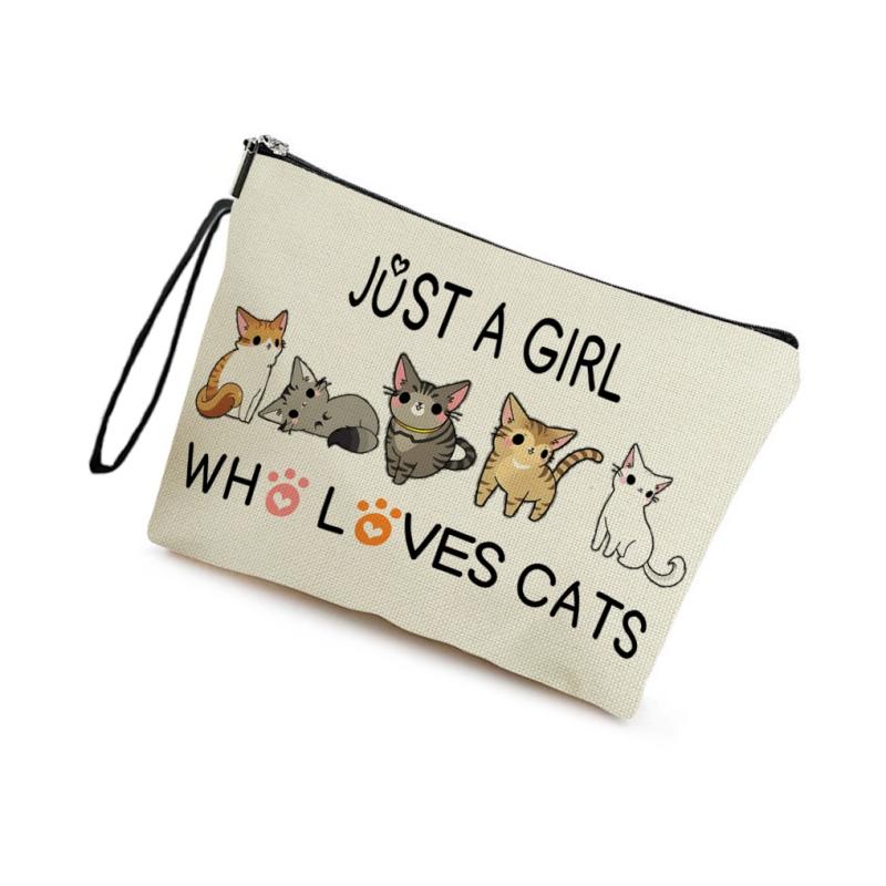 Cute Cartoon Kitten Cosmetic Bag Versatile Large Capacity Pencil Storage Pouch Portable Travel Toiletry Bags Female Clutch Bags