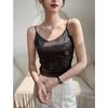 Women's V-Neck Satin Camisole with Chest Pads - Chinese Style Innerwear & Outerwear
